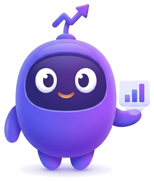 Ally, the Alsoftia mascot, holding a bar chart
